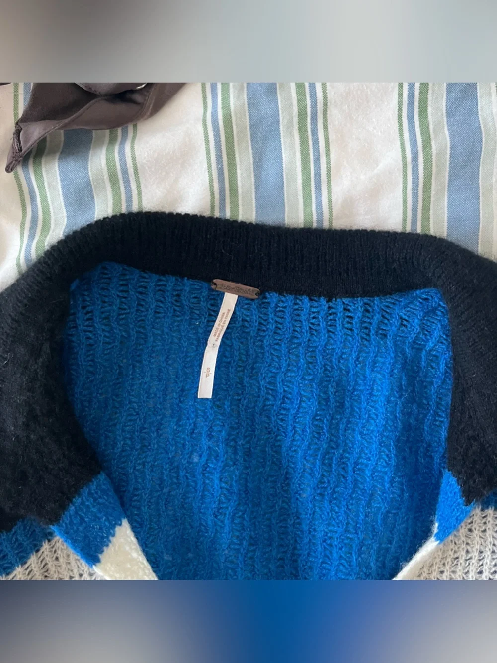 FREE PEOPLE Striped V-Neck Sweater in Black, Green & Blue - Picture 3 of 4